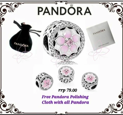 $42.85 • Buy Pandora Pink Magnolia Flower Charm Authentic Pandora Cloth And  Pouch Retired