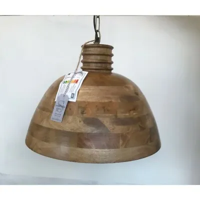 45cm Large Wooden Pendant Ceiling Light Shade Living Room Drum Shape Hanging • £64.95