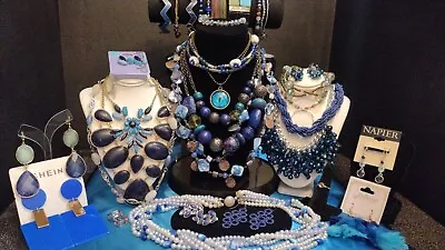 Huge! Vintage To Now Blue Fashion Jewelry Lot Signed Designer Estate (0116) • $6.50