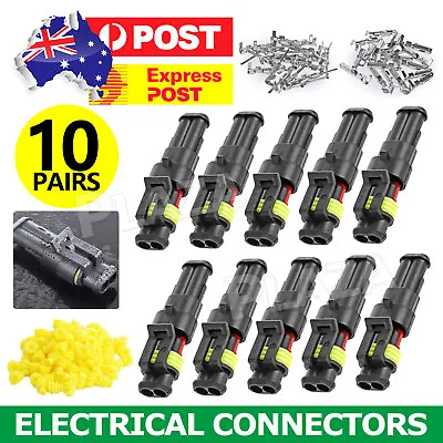 10 Set 2 Pin Waterproof Car Electrical Wire Sealed Connector Plug Cable 12V AU • $7.95