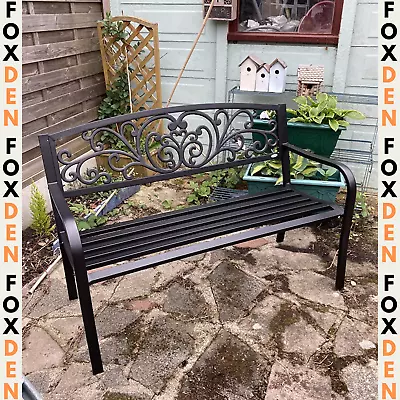 Vintage Metal Bench 2 Seater Love Seat French Garden Furniture Patio Seating • £109.97