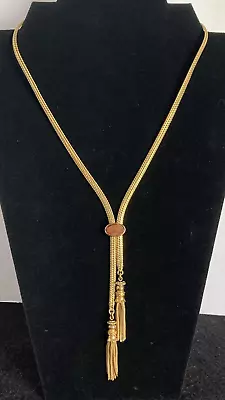 Vintage Monet Tassel Necklace Gold Tone Signed Adjustable Estate • $28.99