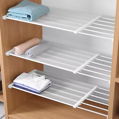 Adjustable Closet Cupboard Storage Organizer Shelf Extendable Divider Rack White • £12.89