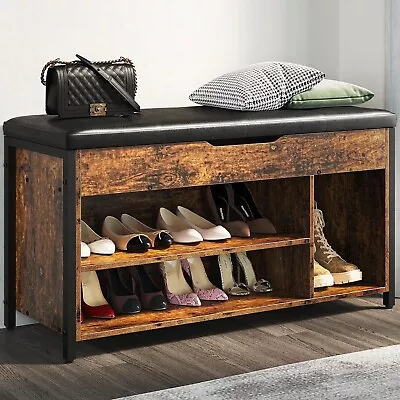 Lift Top Shoe Storage Bench Adjustable Shelf Entryway Bench Organizer W/Cushion • $85.49