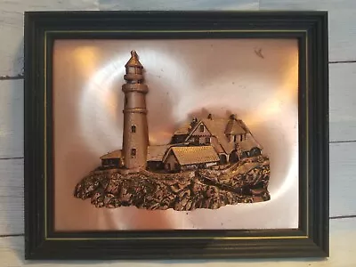 Vintage Copper Lighthouse 3D Framed Art Artist Jager Signed Nautical Wall Decor • $37.95