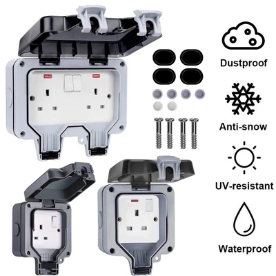 £11.99 • Buy Outdoor 13A 2 Gang Storm Switched Twin Double Socket Outside Use IP66 Waterproof