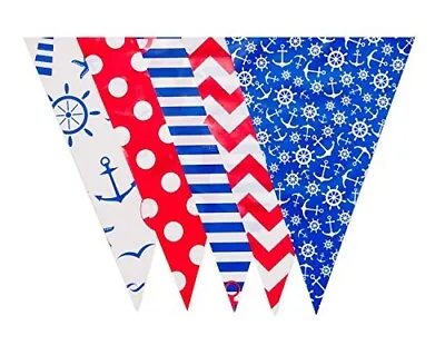 Nautical/Sea Themed 10 Metre PVC Bunting With 20 Pennants Red/White/Blue Mix • £2.75