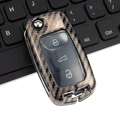 Metal Carbon Fiber Car Flip Key Fob Case Cover For VW Beetle Golf MK6 Amarok Eos • $12.74
