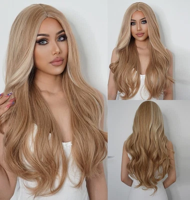 £13.99 • Buy UK 24inch Cosplay Wig No Lace Synthetic Hair Ash Blonde Long Wavy Fashion