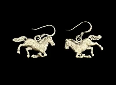 Earrings Sterling Silver Horse Galloping Hook Pierced Vintage • $35.95