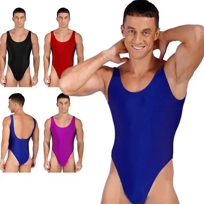 Men's Bodysuit Swimwear One Piece Sleeveless High Cut Wrestling Singlet Leotards • $3.51