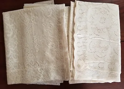 Antique Vintage Lace Curtain 2 Pairs Floral Flower Netting 52  X 60  & 60  X 82  • $44.10