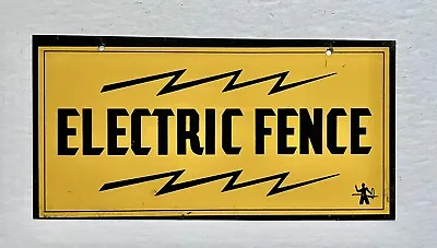 Vintage Electric Fence Warning Sign School Bus Enamel On Tin American 1950s • $22