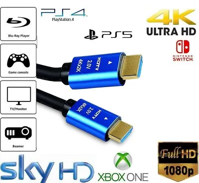 PREMIUM ULTRAHD HDMI CABLE HIGH SPEED 4K 2160p 3D LEAD 0.5m/1m/2m/3m/4m/5m/10/15 • £3.79