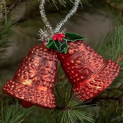 $21.99 • Buy Ragon House Red Christmas Bells With Holly Glass Ornament Holiday Decor