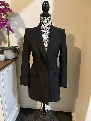 Zara Black Mid Length Double Breasted Button Up Jacket Size Small Lined Collared • $25