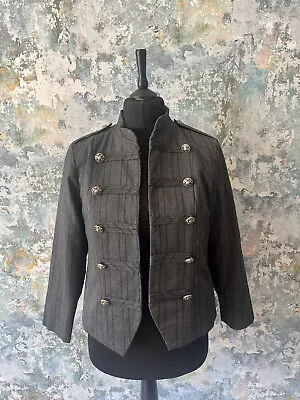 Vintage Military Style Jacket Grey Pinstripe Shoulder Pads And Buttons • £19.99