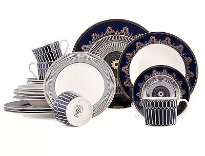 20pc Noble Cobalt Blue Bone China Gold Dinner Tea Set Porcelain Dinnerware Set • $119.96