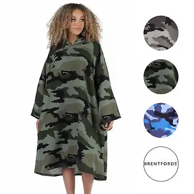 Brentfords Camo Adult Towel Poncho Oversized Quick Dry Hooded Bath Changing Robe • £10.99