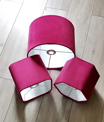 New Handmade Luxury  Hot Pink  Velvet Lamp Shade Pendant Light Shade Drum • £20.90