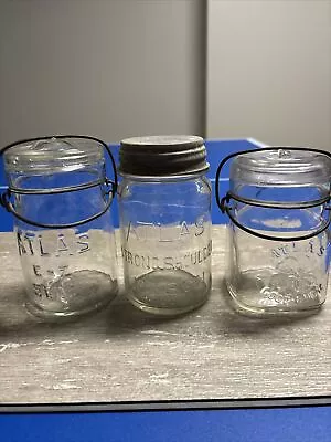 Vintage Atlas Pint MasonJars: E-Z Seal  Strong ShoulderGood Luck 4 Leaf Clover • $18