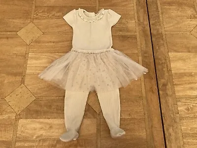 Baby Girl Next Beige Gold Ribbed Vest & Footed Leggings Tutu Outfit  -  Age 6-9m • £3.50