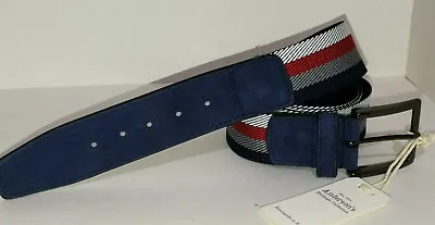 £59.99 • Buy ANDERSONS STRIPED FABRIC BLUE RED SUEDE ITALIAN LEATHER MENS BELT 120cm 46  BNWT