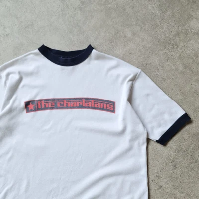 £49.97 • Buy Vintage 90s The Charlatans Ringer Band T-Shirt Fits M Boxy White Navy Madchester