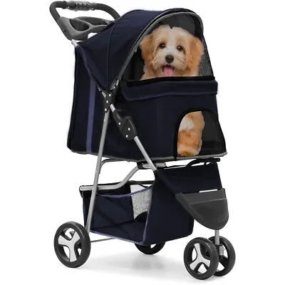 3-Wheel Dog Pet Stroller Cat Jogging Stroller Breathable Travel Carrier W/basket • $53.58