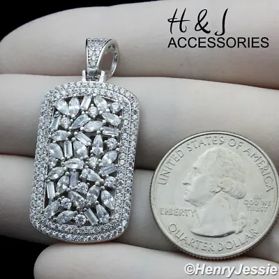 Men Solid 925 Sterling Silver Icy Baguette Bling Cz 3d Dog Tag Pendant*asp251 • $39.99