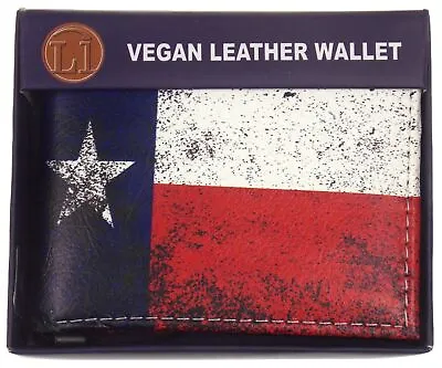 Texas Flag Vegan Leather Bifold Wallet Red White Blue Credit Card Slots Mens • $12.30