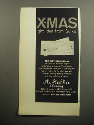 1957 A. Sulka Gift Certificate Ad - Xmas Gift Idea From Sulka • $19.99