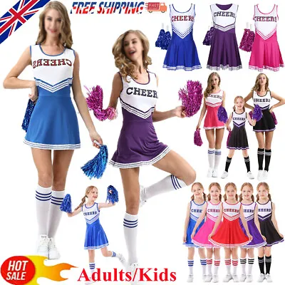 Cheerleader Fancy Dress Outfit Uniform High School Cheer Costume Pom Poms • £6.64