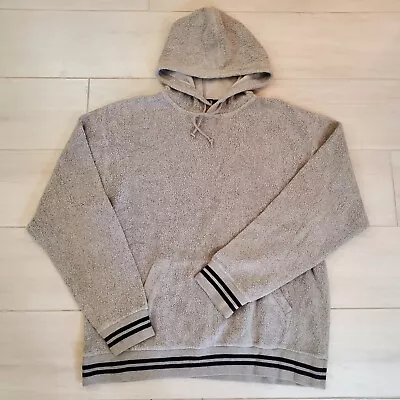 Vintage J.CREW Sport Sherpa Hoodie Mens L Gray Heavy Cotton Fleece Sweatshirt  • $25.99