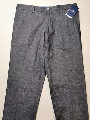 HACKETT Mens Size UK 32R Slim Chambray Linen Cotton Chinos (BNWT) Navy Trousers • £49