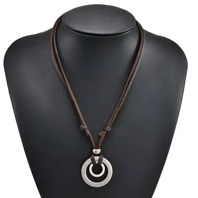 Men/Women Double Ring Adjustable Leather Cord Necklace Pendant Jewelry US • $2.13