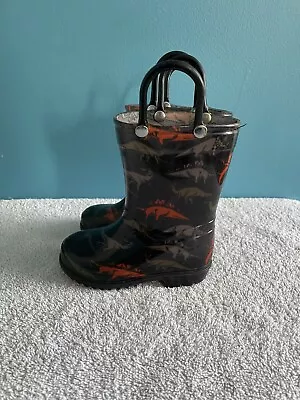 CAPELLI Baby Toddler Boys DINOSAUR Printed Shiny Rain Boots Size 6 Slip On • $6.99
