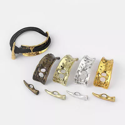 £6.35 • Buy 3/5Sets Hammered Half Cuff Clasp Bracelet Findings For Multi Strand Leather Cord