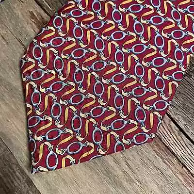 Brooks Basics Red Chain Printed Pure Silk Neck Tie Made In USA • $14