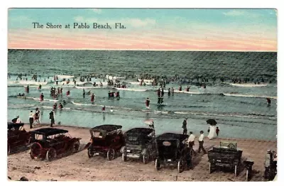 The Shore At Pablo Beach Florida Divided Back Postcard Early Cars Surf Swimmers • $9.99