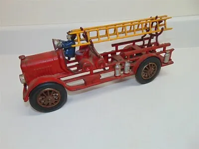 Vintage Hubley Large 14  Ladder Fire Truck-Cast Iron W Ladders & Driver • $495