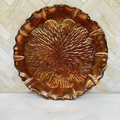 Vintage Copper Hammered Tray Floral 10in With Patina • $30