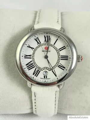 New Michele Serein Mid 16 Silver Diamond Watch Leather Band MW21B00A0963 NIB Box • $679.99