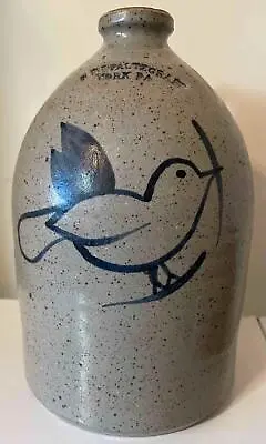 1991 H B Pfaltzgraff Salt Glaze Stoneware Jug Crock Blue Bird York Pa Signed • $169.95