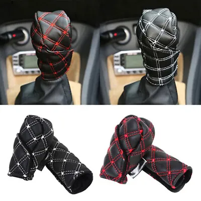 $7.70 • Buy 2pcs Car Faux Leather Gear Shift Knob Cover Hand Brake Cover Protect Accessories