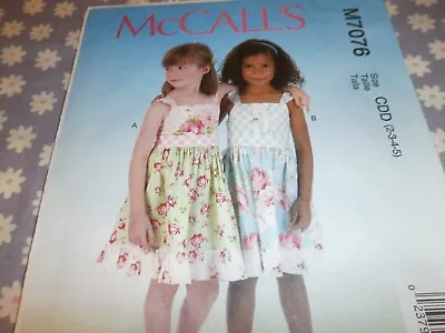 McCALL'S 7076 TODDLERS & GIRLS PULLOVER DRESS & BELT PATTERN UNCUT-SIZES-2-3-4-5 • $6.99