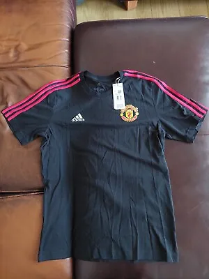 Manchester United DNA 3 Stripe Adidas T-shirt - Black | Size M (Medium) | NEW • £20