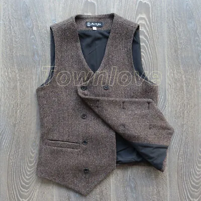 American Retro Business Professional Vest Tweed Herringbone Wool Double-Breast • $53.88