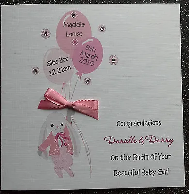 Handmade Personalised Congratulations New Baby Card Bunny & Balloons • £3.99