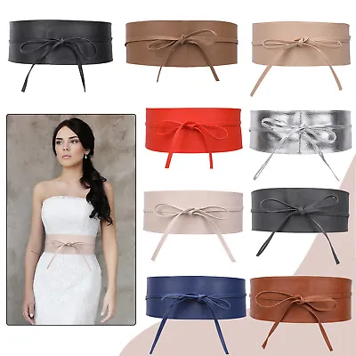 Womens Ladies Waist Belt OBI Waistband PU Leather Wrap Around Style Belt • £4.29